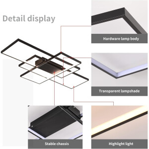 Dimmbare LED Deckenleuchte 3 Quadrate Modern Fernbedienung Wohnzimmer Küche