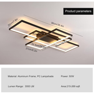 Dimmbare LED Deckenleuchte 3 Quadrate Modern Fernbedienung Wohnzimmer Küche
