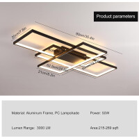 Dimmbare LED Deckenleuchte 3 Quadrate Modern Fernbedienung Wohnzimmer Küche