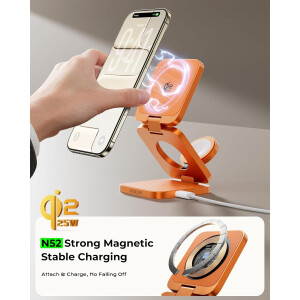 LULULOOK 3in1 Qi2.2 25W Ladegerät Faltbar iPhone Watch Ohrhörer Orange