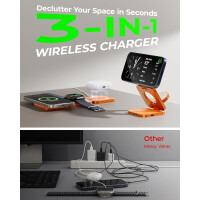 LULULOOK 3in1 Qi2.2 25W Ladegerät Faltbar iPhone Watch Ohrhörer Orange