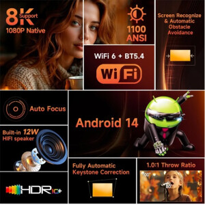 Magcubic HY450 MAX LED Projektor Android 14 1080P Wifi6 Autofokus