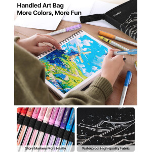 JusArt Acryl Marker Set 48 Farben Dual Tip Paint Pens Canvas Tasche DIY