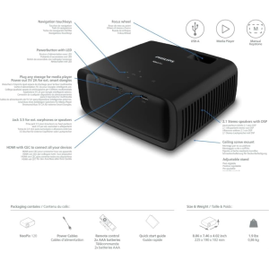 Philips NeoPix 120 Beamer HD 250 ANSI Bluetooth Heimkino LED Projektor