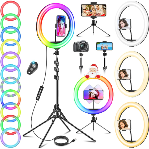 12 6 Zoll RGB Ringlicht mit Stativ LED Selfie Licht Handy Kamera MJ33