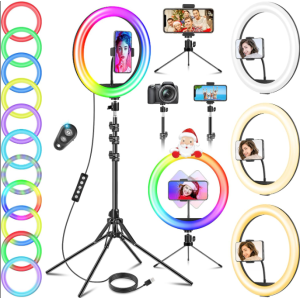12 6 Zoll RGB Ringlicht mit Stativ LED Selfie Licht Handy Kamera MJ33