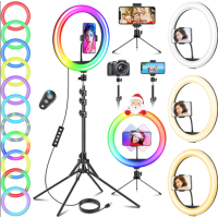 12 6 Zoll RGB Ringlicht mit Stativ LED Selfie Licht Handy Kamera MJ33
