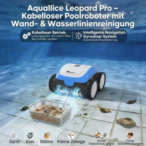 Aquallice Leopard Pro Poolroboter Akku Bodenreiniger Pool Cleaner Kabellos - Inklusive Original-Akku – sofort einsatzbereit