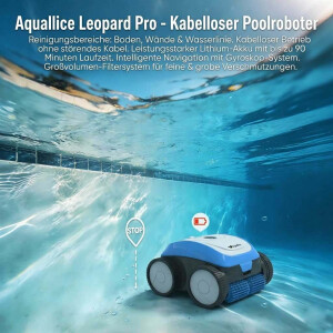 Aquallice Leopard Pro Poolroboter Akku Bodenreiniger Pool Cleaner Kabellos - Inklusive Original-Akku – sofort einsatzbereit