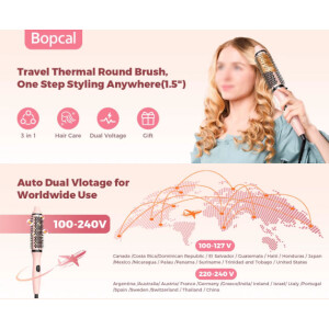 BOPCAL 3in1 Heißluftbürste 38mm Ionen Haarstyler Anti Frizz Pink