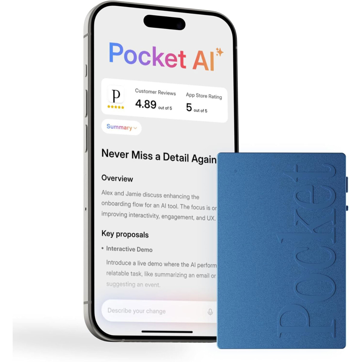 HeyPocket PKT01 KI Voice Recorder Mini Smartphone Sierra Bla