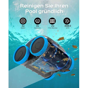 Winny 800 Poolroboter Akku Pool Cleaner WLAN App bis 180 Min 100m²