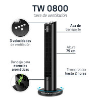 Turmventilator 60W 79cm Leise Oszillierend Timer 3 Stufen Schwarz