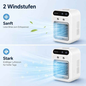 Mini Luftkühler 5200mAh Akku Tischventilator Luftbefeuchter 2 Stufen Weiß