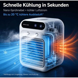 Mini Luftkühler 5200mAh Akku Tischventilator Luftbefeuchter 2 Stufen Weiß