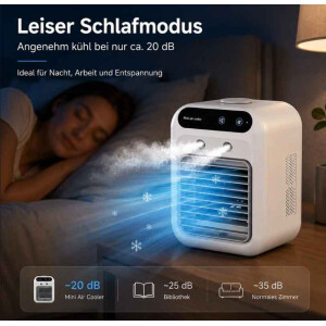 Mini Luftkühler 5200mAh Akku Tischventilator Luftbefeuchter 2 Stufen Weiß