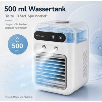 Mini Luftkühler 5200mAh Akku Tischventilator Luftbefeuchter 2 Stufen Weiß