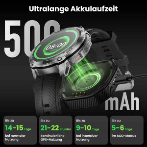 KOSPET TANK T3 Smartwatch Silber Herren Bluetooth Telefonie AMOLED