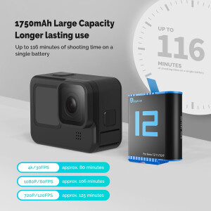 3-fach Akku Ladegerät 3 Akkus 1750mAh GoPro Hero 12 11 10 9 Adaptom