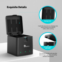 3-fach Akku Ladegerät 3 Akkus 1750mAh GoPro Hero 12 11 10 9 Adaptom