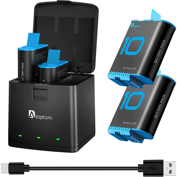 Adaptom 2x Akku 1720mAh GoPro Hero 10 9 GP-BNC-905 Ersatzakku Actioncam