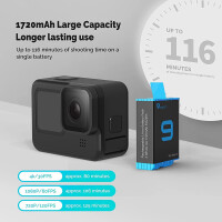 Adaptom 2x Akku 1720mAh GoPro Hero 10 9 GP-BNC-905 Ersatzakku Actioncam
