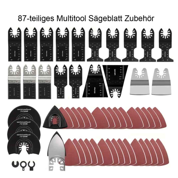 87x Multitool Sägeblätter Schleifpads Holz Metall P120 P240 Adapter