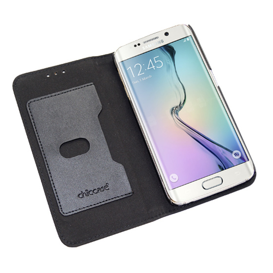 Chiccase Echt Leder Slim Bookstyle Talsche für Samsung F-G925F Galaxy S6 Schwarz