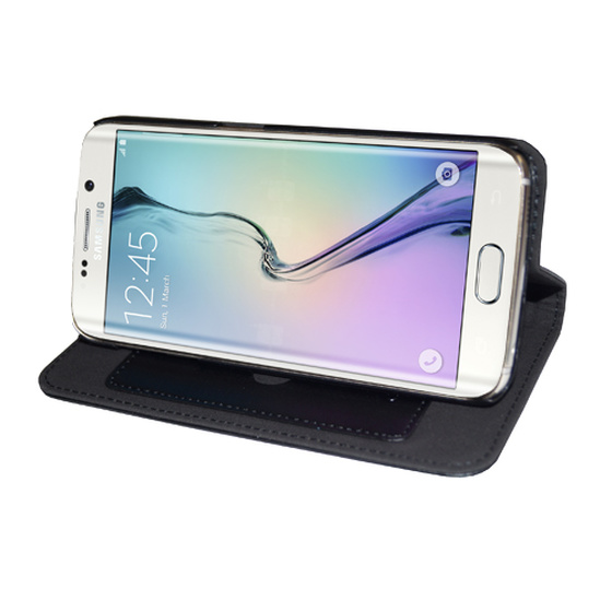 Chiccase Echt Leder Slim Bookstyle Talsche für Samsung F-G925F Galaxy S6 Schwarz